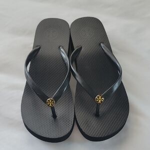 Tory Burch Black Sandals with Gold Logo